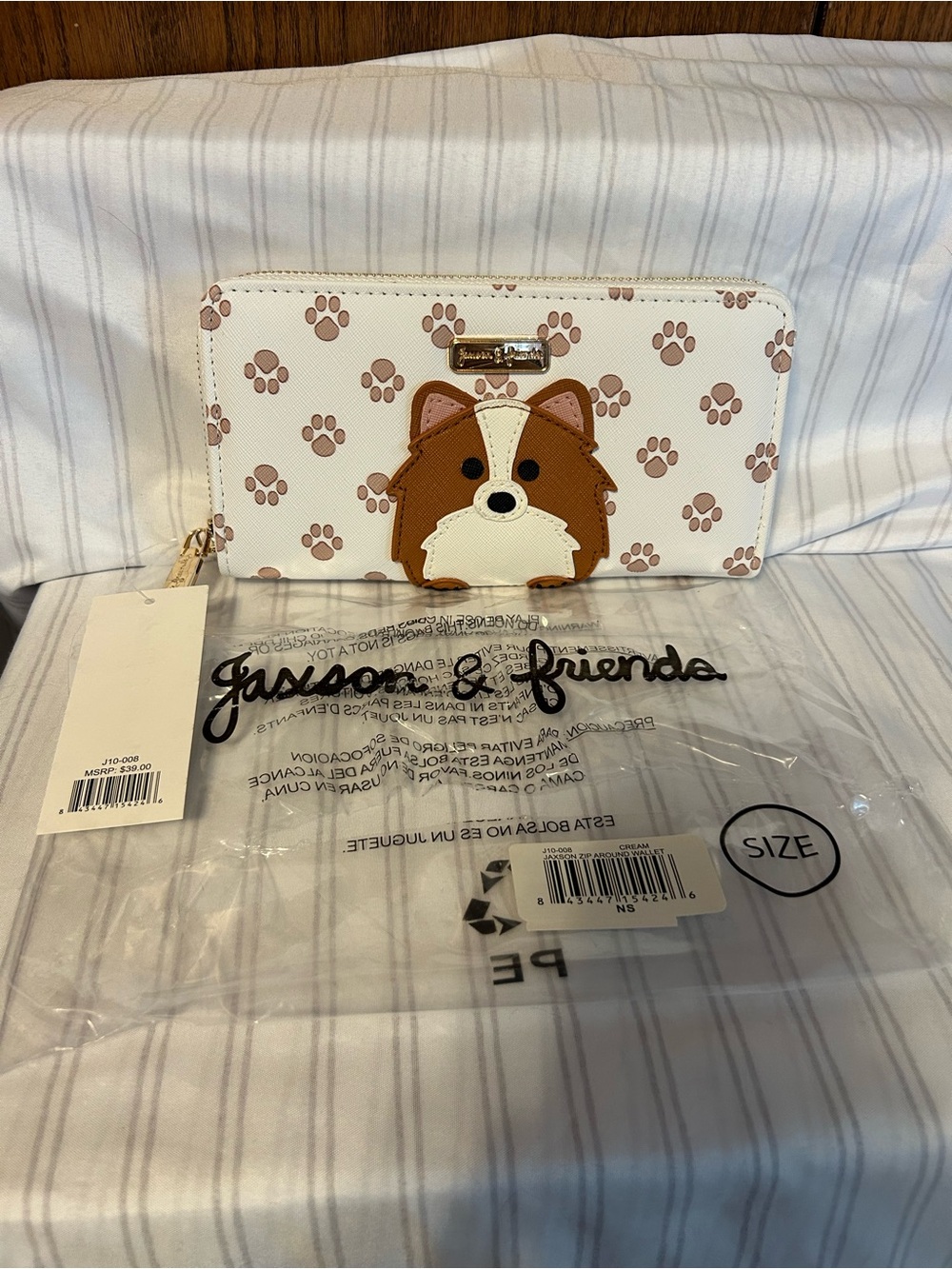 Jaxson & Friends White Paw Print Wallet with Dog Appliqué - New with Tags